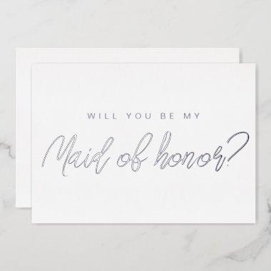 Minimal silver will you be my maid of honor foil Invitations