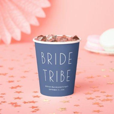 Minimal Simple Blue Bride Tribe Bachelorette Paper Cups