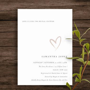 Minimal Simple Blush Heart Bridal Shower Invite