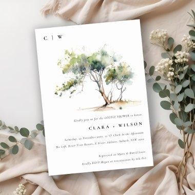 Minimal Simple Watercolor Tree Couples Shower