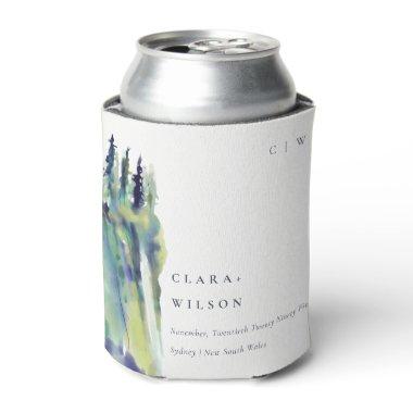 Minimal Soft Pine Tree Mountain Landscape Wedding Can Cooler