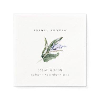 Minimal Tropical Blue Leafy Floral Bridal Shower Napkins