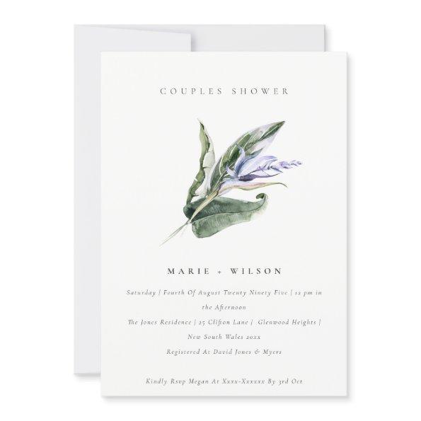 Minimal Tropical Leafy Blue Floral Couples Shower