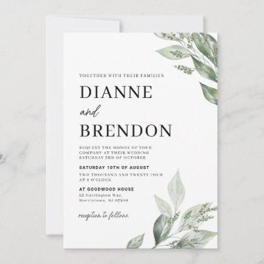 Minimal Watercolor Greenery Wedding Invitations