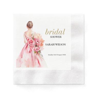 Minimal Watercolor Wedding Gown Bridal Shower Napkins