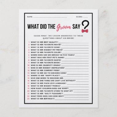 Minimal What Did the Groom Say Bridal Shower Game Flyer