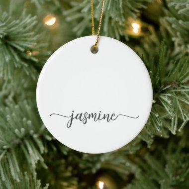 Minimal White Girly Monogram Name Script Ceramic Ornament