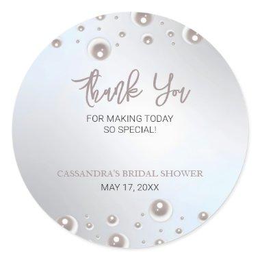 Minimal White Pearl Silver  Thank You Classic Round Sticker