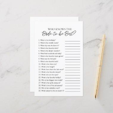 Minimal "Who Knows The Bride" Bridal Shower Game