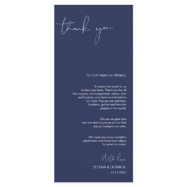 Minimalism Navy Script Place Setting Thank You Program