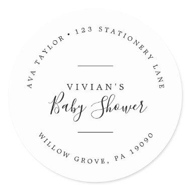 Minimalist Baby Shower Circular Return Address Classic Round Sticker
