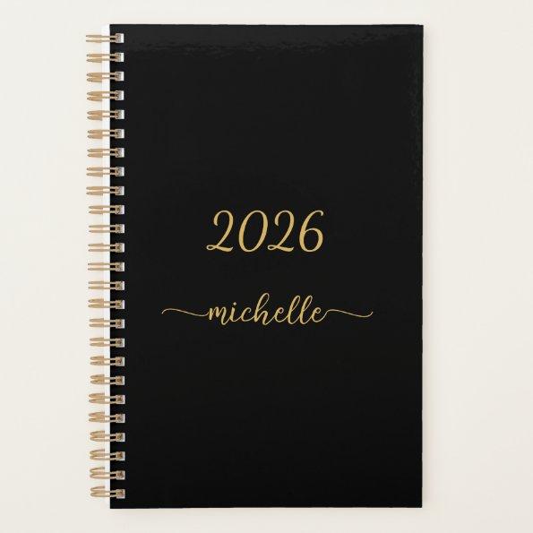 Minimalist Black Gold Monogram Name Girly Script Planner
