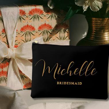 Minimalist Black Gold Personalized Bridesmaid Gift Accessory Pouch