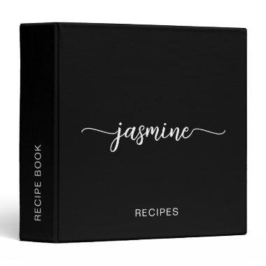 Minimalist Black Monogram Script Cookbook Recipe 3 Ring Binder