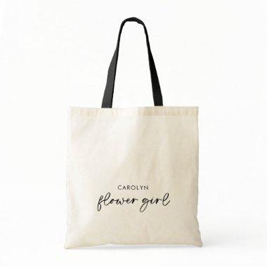 Minimalist Black Script Flower Girl Tote Bag