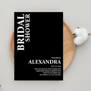 Minimalist Black & White Text Based Bridal Shower Invitations