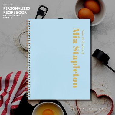 Minimalist Blue Blank Recipe Book with Name