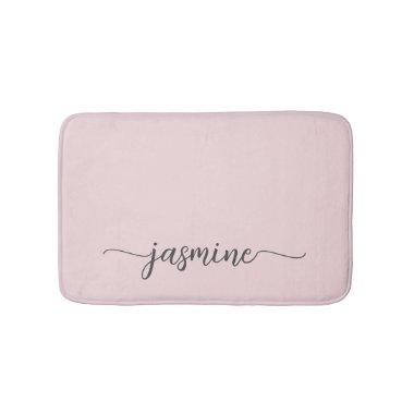 Minimalist Blush Pink Girly Monogram Name Script Bath Mat