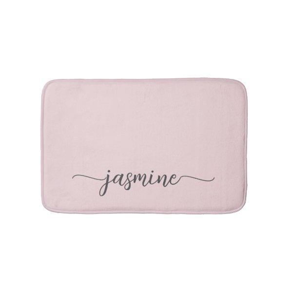 Minimalist Blush Pink Girly Monogram Name Script Bath Mat