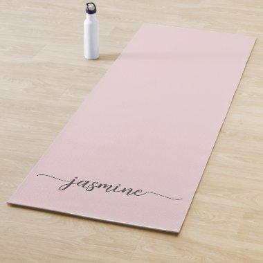 Minimalist Blush Pink Girly Monogram Name Script Yoga Mat