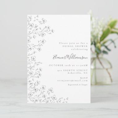 Minimalist Boho Black White Floral Bridal Shower Invitations