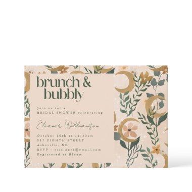 Minimalist Boho Blush Floral Moon Brunch Bubbly