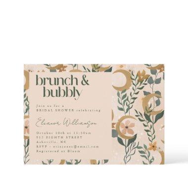 Minimalist Boho Blush Floral Moon Brunch Bubbly Invitations