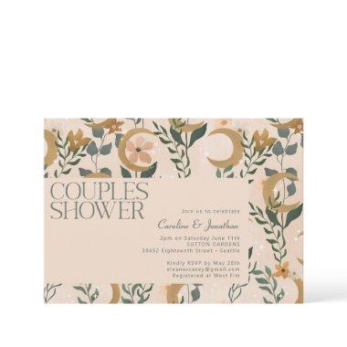 Minimalist Boho Blush Floral Moon Couples Shower