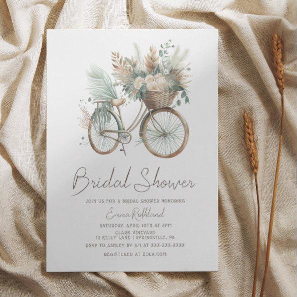 Minimalist Boho Floral Bicycle Bridal Shower Invitations