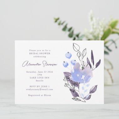 Minimalist Boho Purple Floral Bridal Shower Invitations