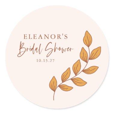 Minimalist Boho Retro Vine Bridal Shower Custom Classic Round Sticker