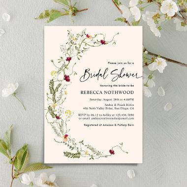 Minimalist Boho Wreath Wildflower Bridal Shower Invitations
