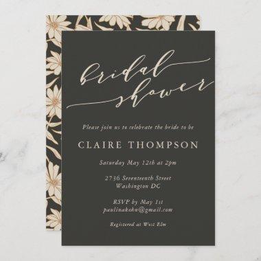 Minimalist Botanical Black Ivory Bridal Shower Invitations