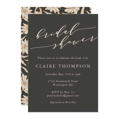 Minimalist Botanical Black Ivory Bridal Shower Invitations