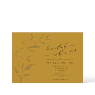 Minimalist Botanical Boho Mustard Bridal Shower Invitations