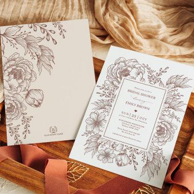 Minimalist Botanical Terracotta Bridal Shower Invitations