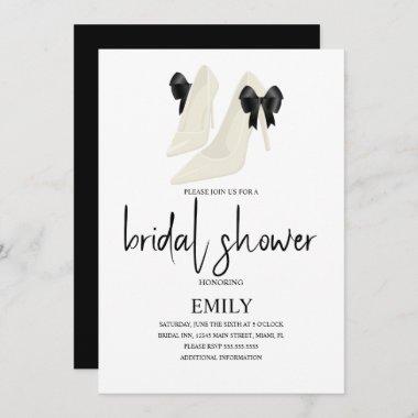 Minimalist Bow Black Wedding Heels Bridal Shower Invitations