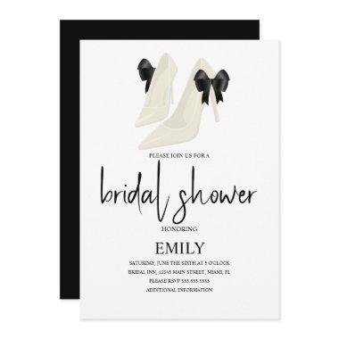 Minimalist Bow Black Wedding Heels Bridal Shower Invitations