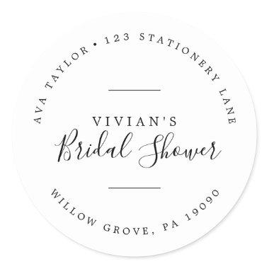 Minimalist Bridal Shower Circular Return Address Classic Round Sticker