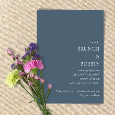 Minimalist Brunch Bubbly Bridal Shower Dark Blue Invitations