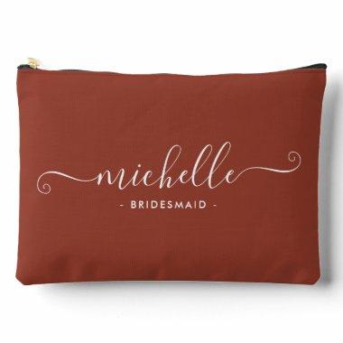 Minimalist Burnt Umber Personalized Bridesmaid Accessory Pouch