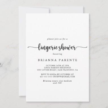 Minimalist Calligraphy Bridal Lingerie Shower Invitations