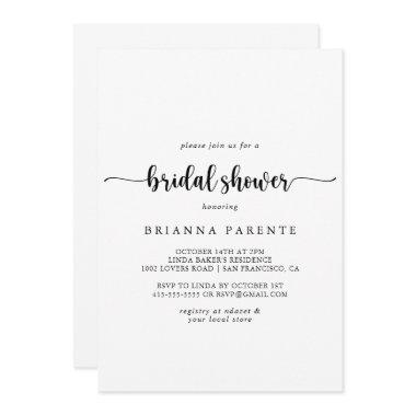 Minimalist Calligraphy Bridal Shower Invitations