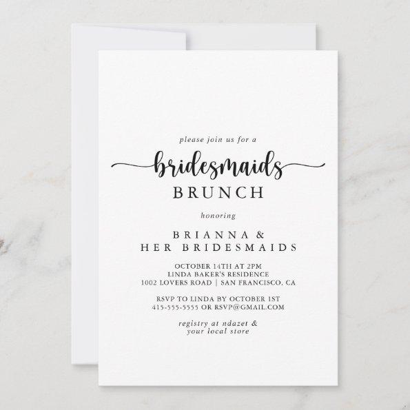 Minimalist Calligraphy Bridesmaids Brunch Shower  Invitations