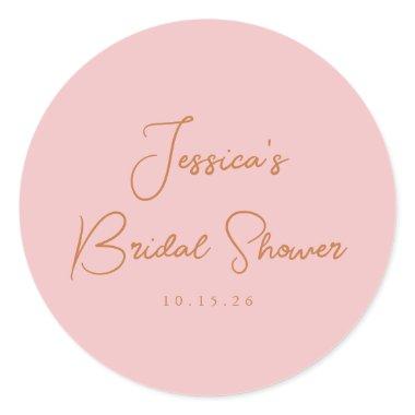 Minimalist Calligraphy Cute Pink Bridal Shower Classic Round Sticker