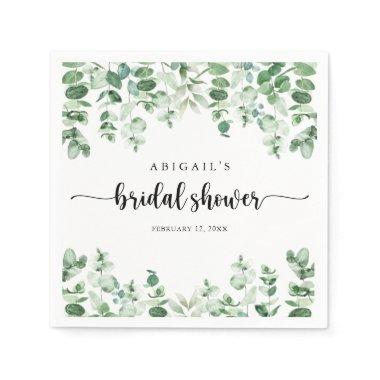 Minimalist Calligraphy Eucalyptus Bridal Shower Napkins