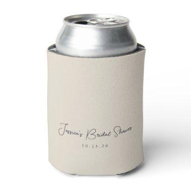 Minimalist Calligraphy Ivory Black Bridal Shower Can Cooler