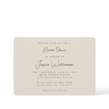 Minimalist Calligraphy Ivory Black Bridal Shower Invitations