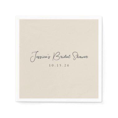 Minimalist Calligraphy Ivory Black Bridal Shower Napkins