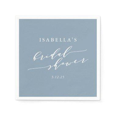 Minimalist Classic Dusty Blue Bridal Shower Custom Napkins